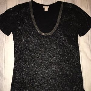 JCrew Metallic Black & Gray Scoop Neck Top